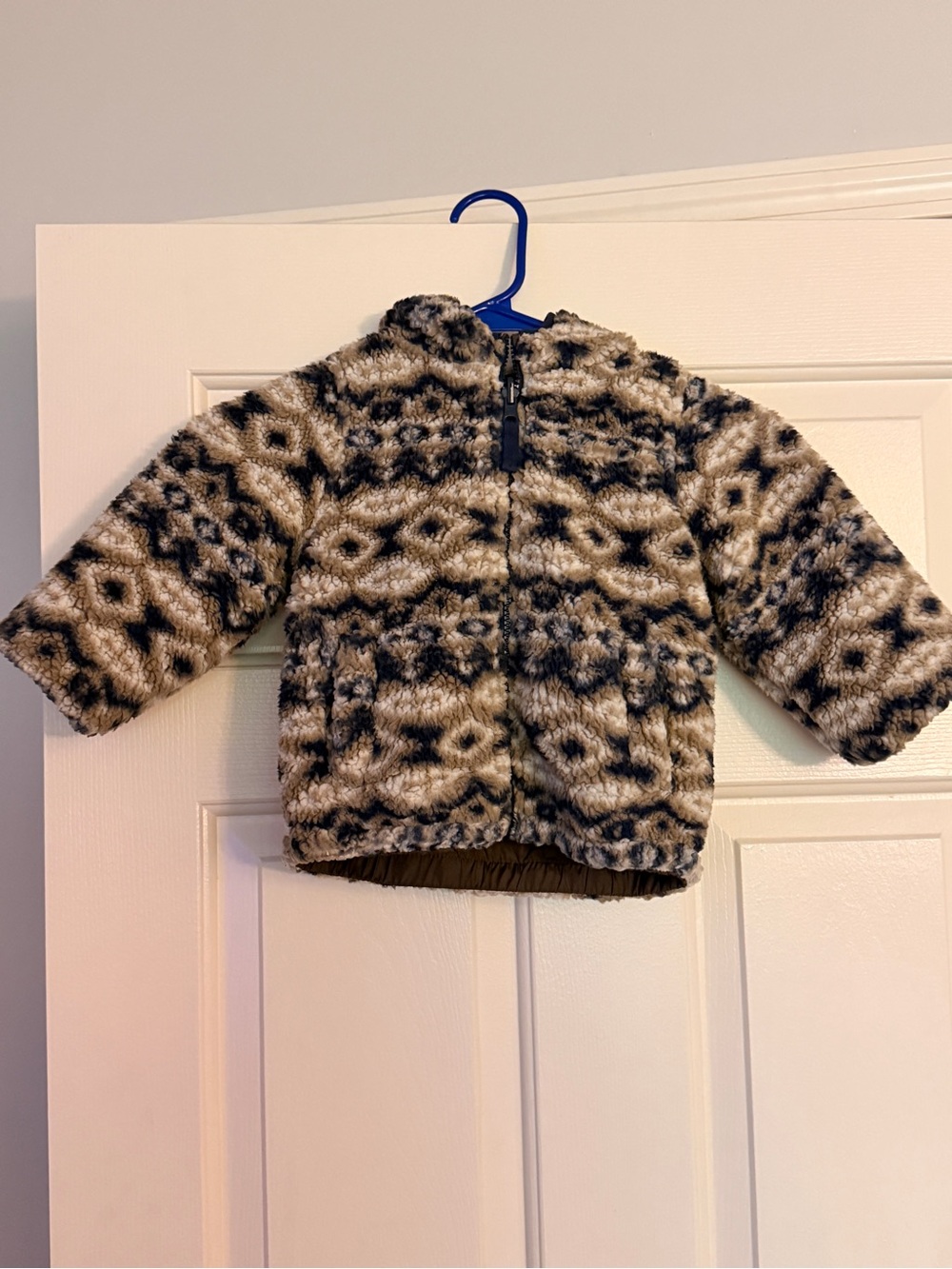 London Fog Kids Plush Patterned Hooded Jacket in Cream and Black
